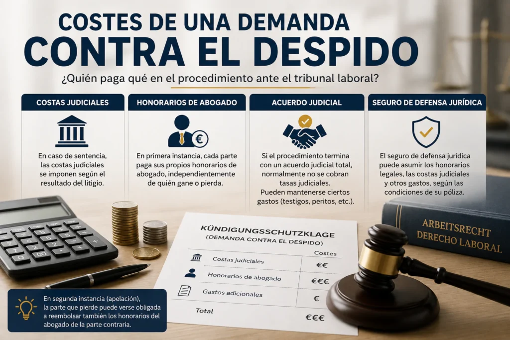 Costes de una demanda contra el despido en Alemania: costas judiciales, honorarios de abogado y seguro jurídico