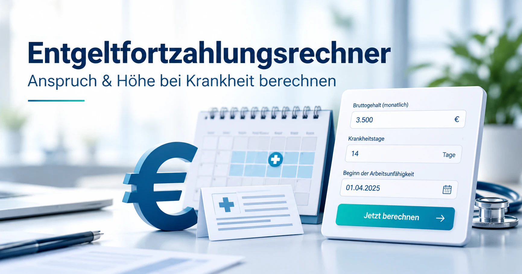 Illustration zum Entgeltfortzahlungsrechner mit Kalender und Euro-Symbol