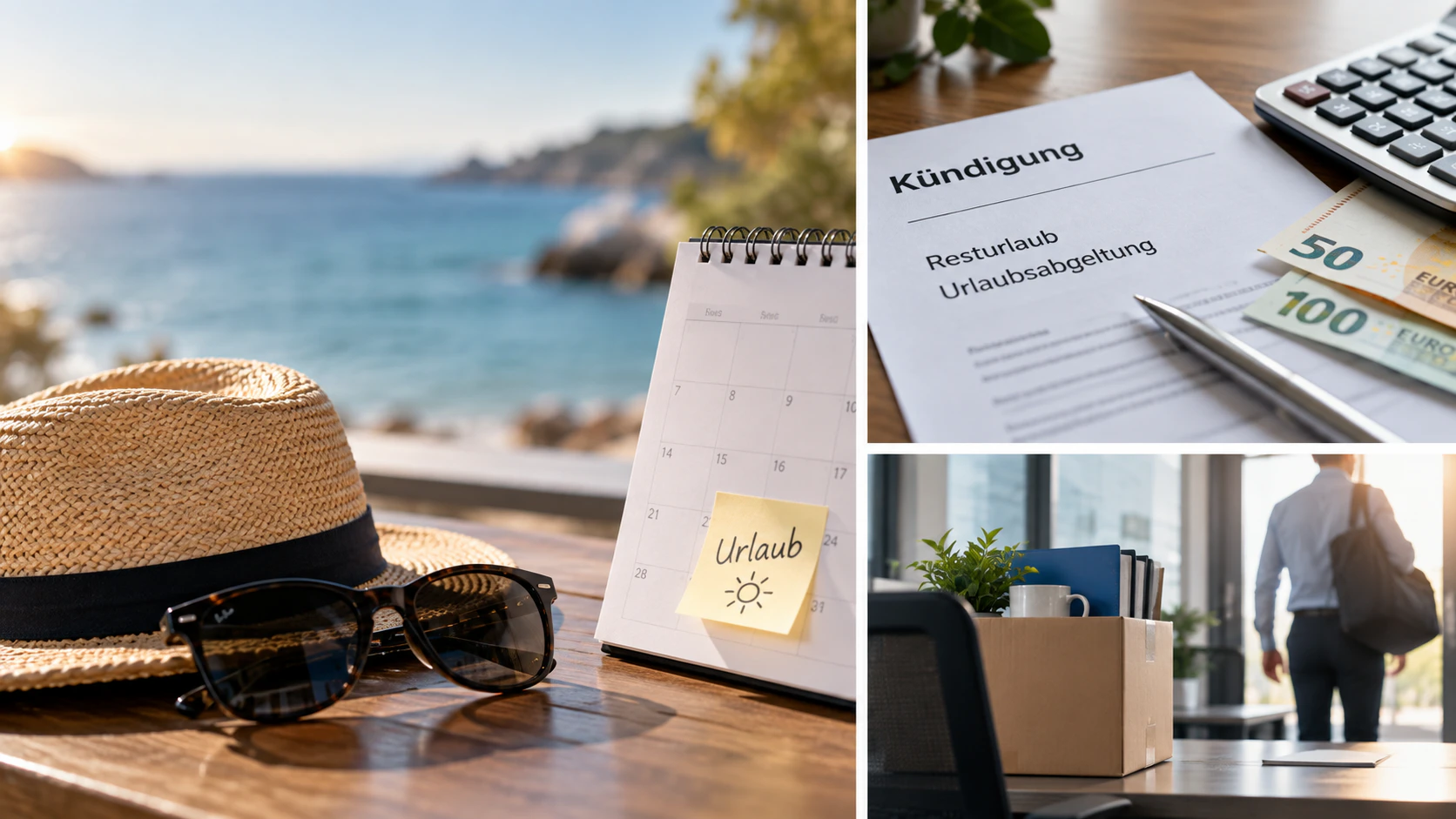 Bildcollage zu Urlaub und Kündigung